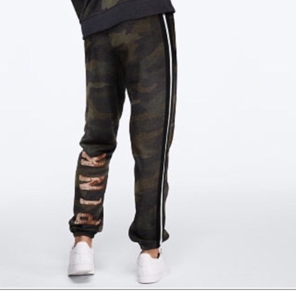 PINK Victoria's Secret Pants - VICTORIA'S SECRET PINK Gold Bling Sequin Classic Sweatpant Green Camo L
